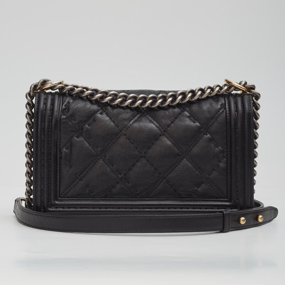 CHANEL CALFSKIN QUILTED DOUBLE STITCH MEDIUM BOY FLAP BAG BLACK (2014) - Picture 2 of 13